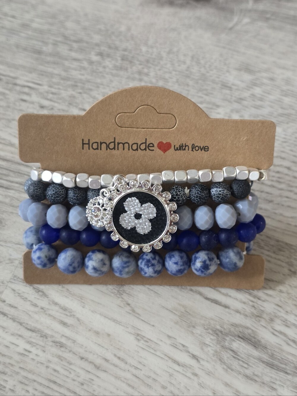 Designer Inspired Charm 5 Lot Bundle Stretch Bracelets Denim Blues & Silver